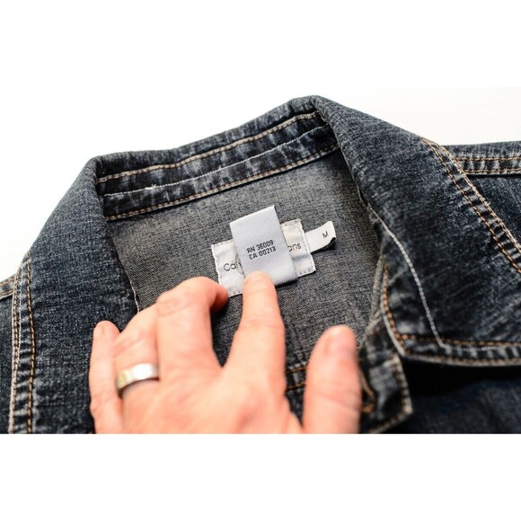 Calvin Klein Jeans Denim Jacket M  hand decorated with striped fabric trim - Picture 7 of 10